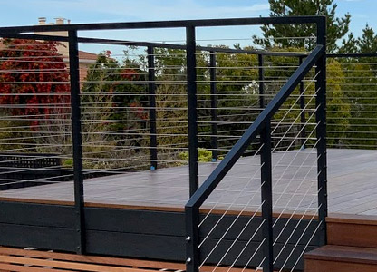 steel cable railing installtion on a deck in Pasadena